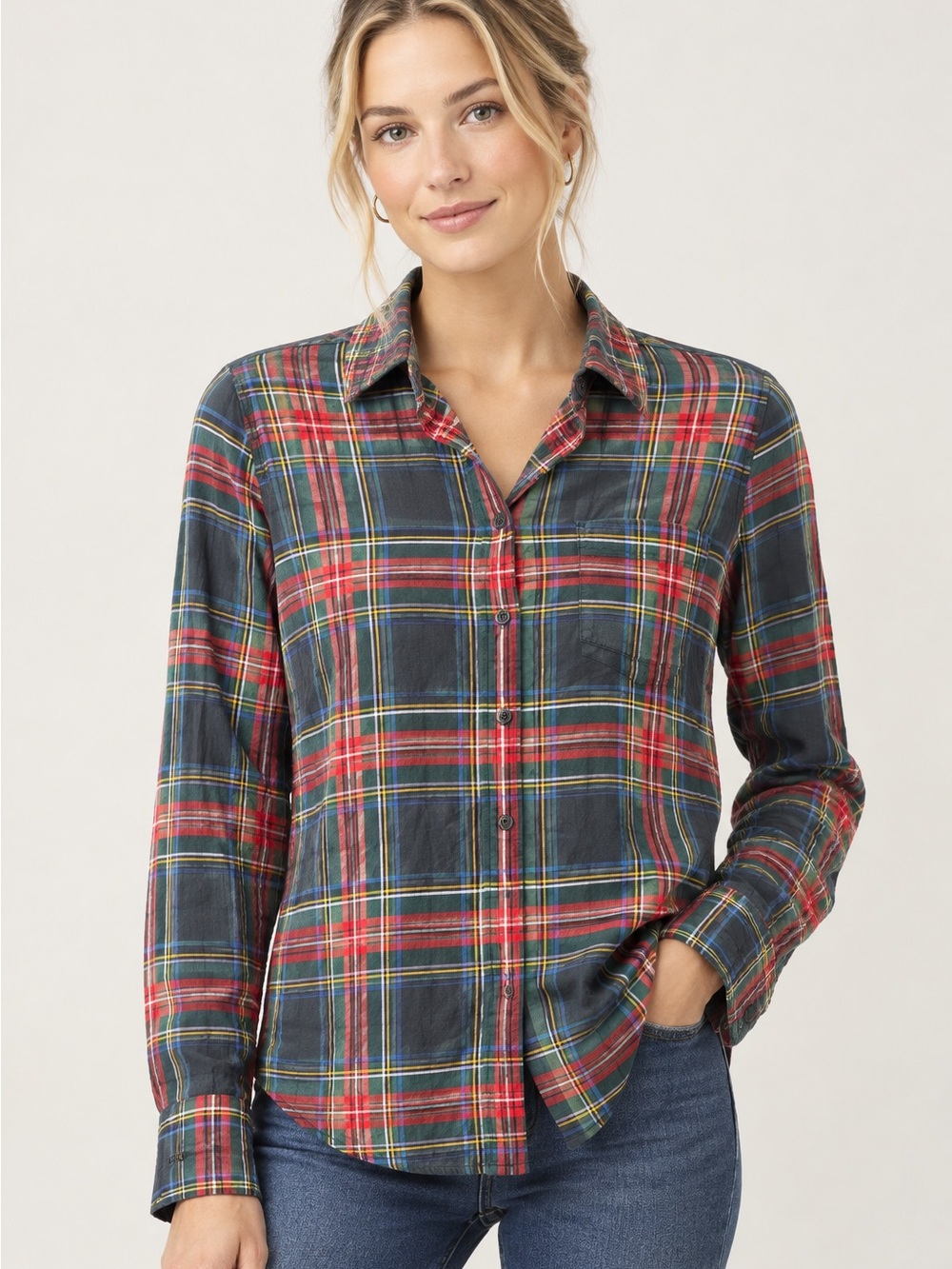 J. Crew M Plaid Tartan Button-Down Shirt Classic Preppy Fall Winter Retro